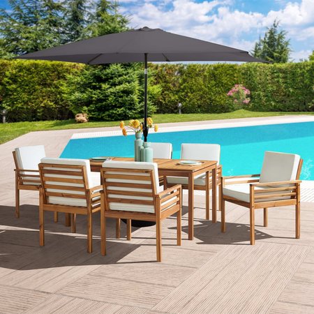 ALATERRE FURNITURE 8 Piece Set, Okemo Table with 6 Chairs, 10-Foot Rectangular Umbrella Gray ANOK01RE11S6